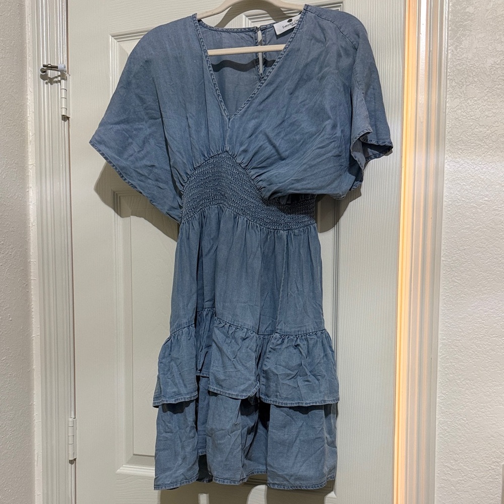 Everyday Chic Blue V-Neck Ruffle Dress